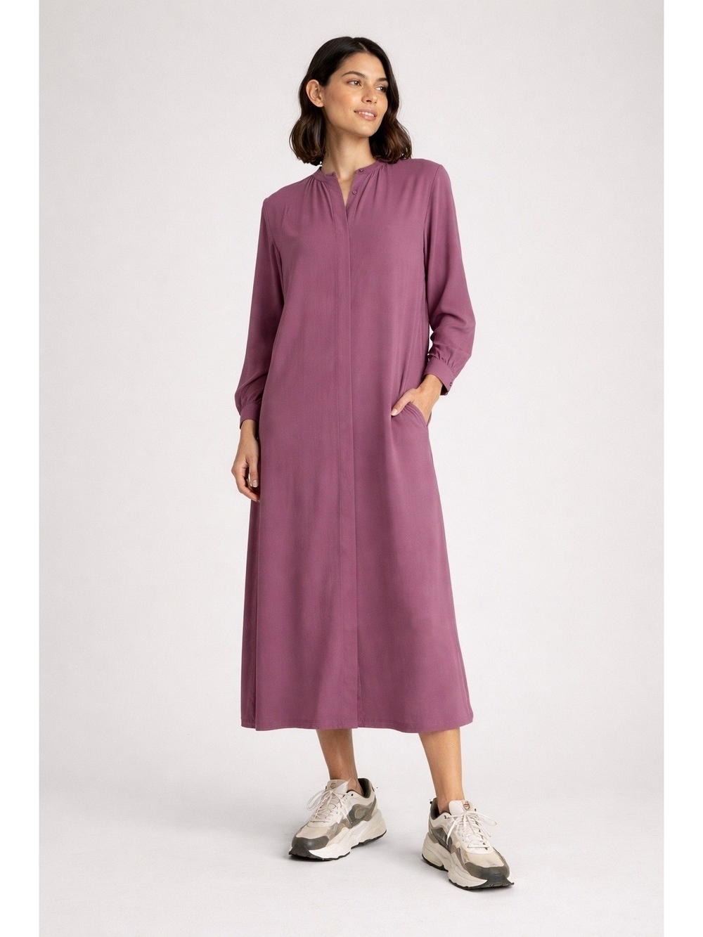 UNIQLO Long Sleeve Mauve Shirt Dress